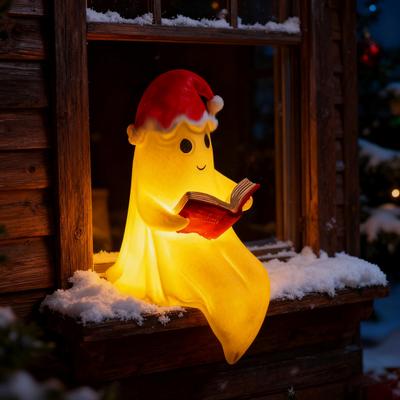 Yousheng Cute Ghost Reading Book Lamp Christmas Bedroom Light with Red Hat Lightweight Halloween Home Decoration