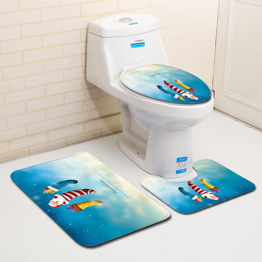 Christmas Bathroom Floor Mat Toilet Three-Piece Set