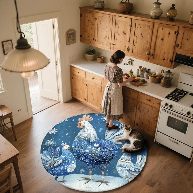 Star and Snowflake Animals  Round Area Rug,Carpet Rug for Living Room Bedroom Sofa Playroom Decor,Non-slip Floor Mat
