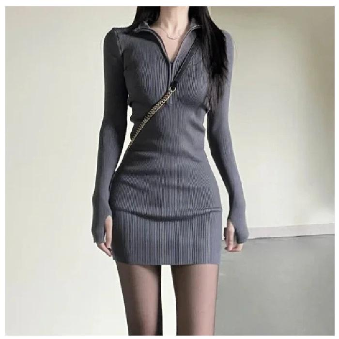 

Женское облегающее трикотажное платье с длинными рукавами, осень 2023 г. 2XL серый