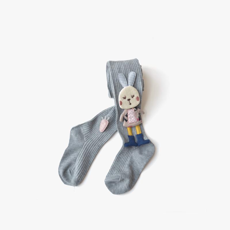 Spring & Autumn Girls' Cartoon Rabbit Knit Leggings - Breathable, Footed Tights