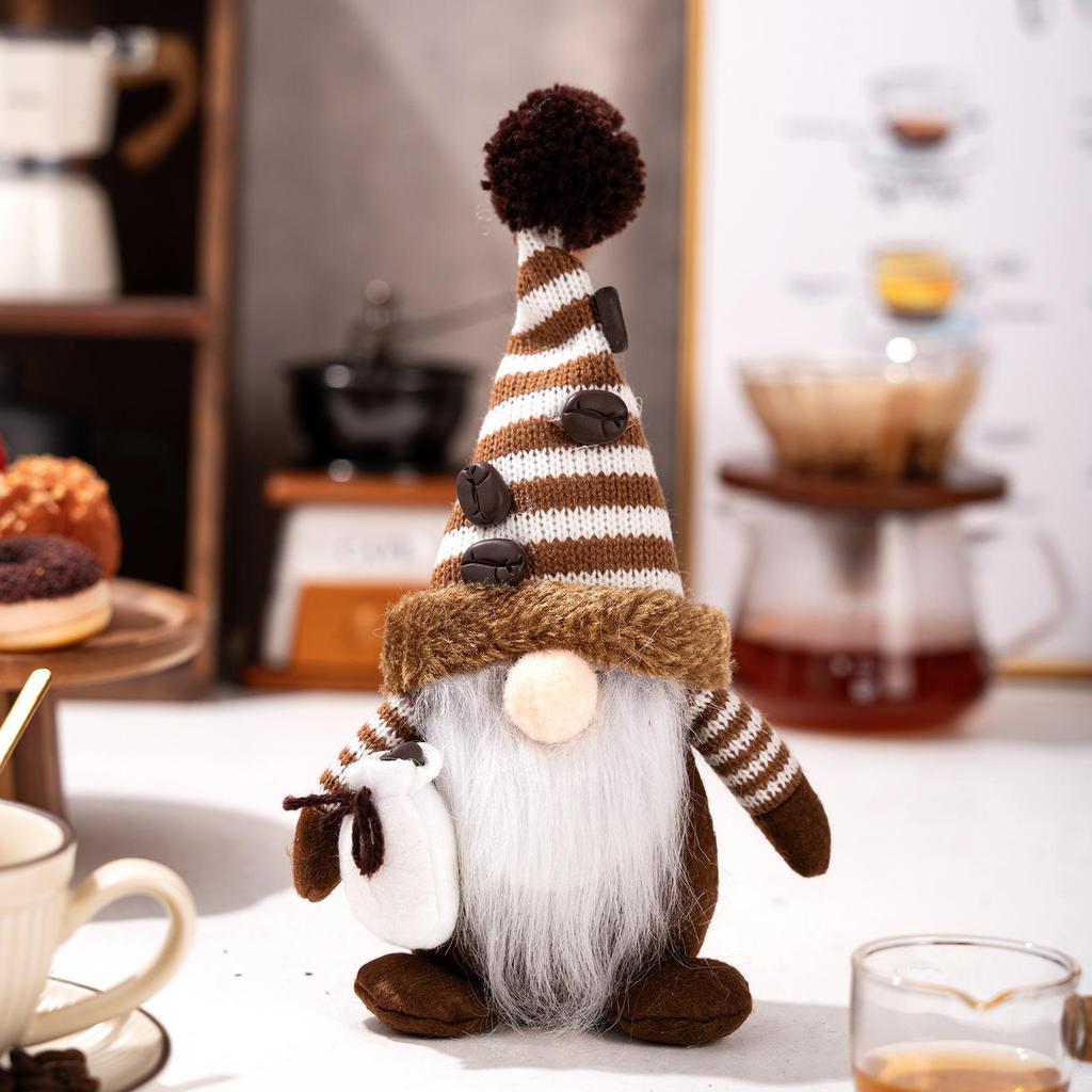 Coffee-Themed Faceless Gnome Doll Christmas Ornaments - Plush Table and Window Decor