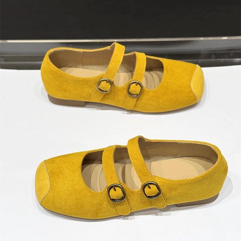 Korean Version of Flat-bottomed Versatile Word with Ballet Single Shoes Women's 2025 New Summer Retro Square Head Mary Jane Small Leather Shoes