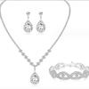 Bridesmaids Ball Outfit Rhinestone Jewelry Set Bridal Wedding Metal Zircon Water Drop Wave Necklace Earrings Bracelet