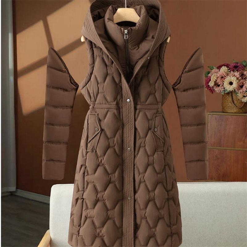 2026 Fashion Winter Long Parkas Women's Down Cotton-padded Jacket Detachable-sleeve Coats Thicken Warm Overcoat Hooded Outerwear