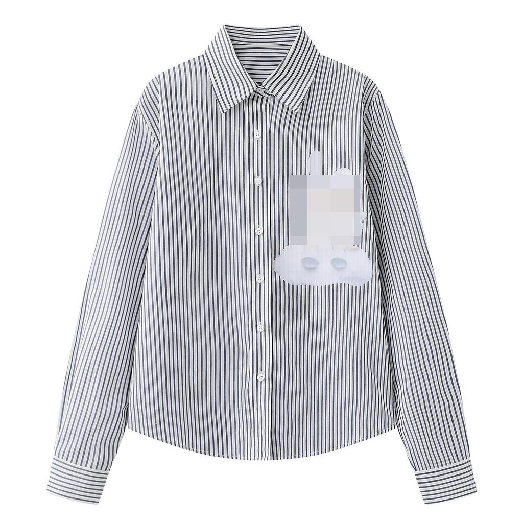 In Stock Spring 2026 Women's Casual Cartoon Print Striped Lapel Shirt, Versatile & Loose, Style 3K1CB09.