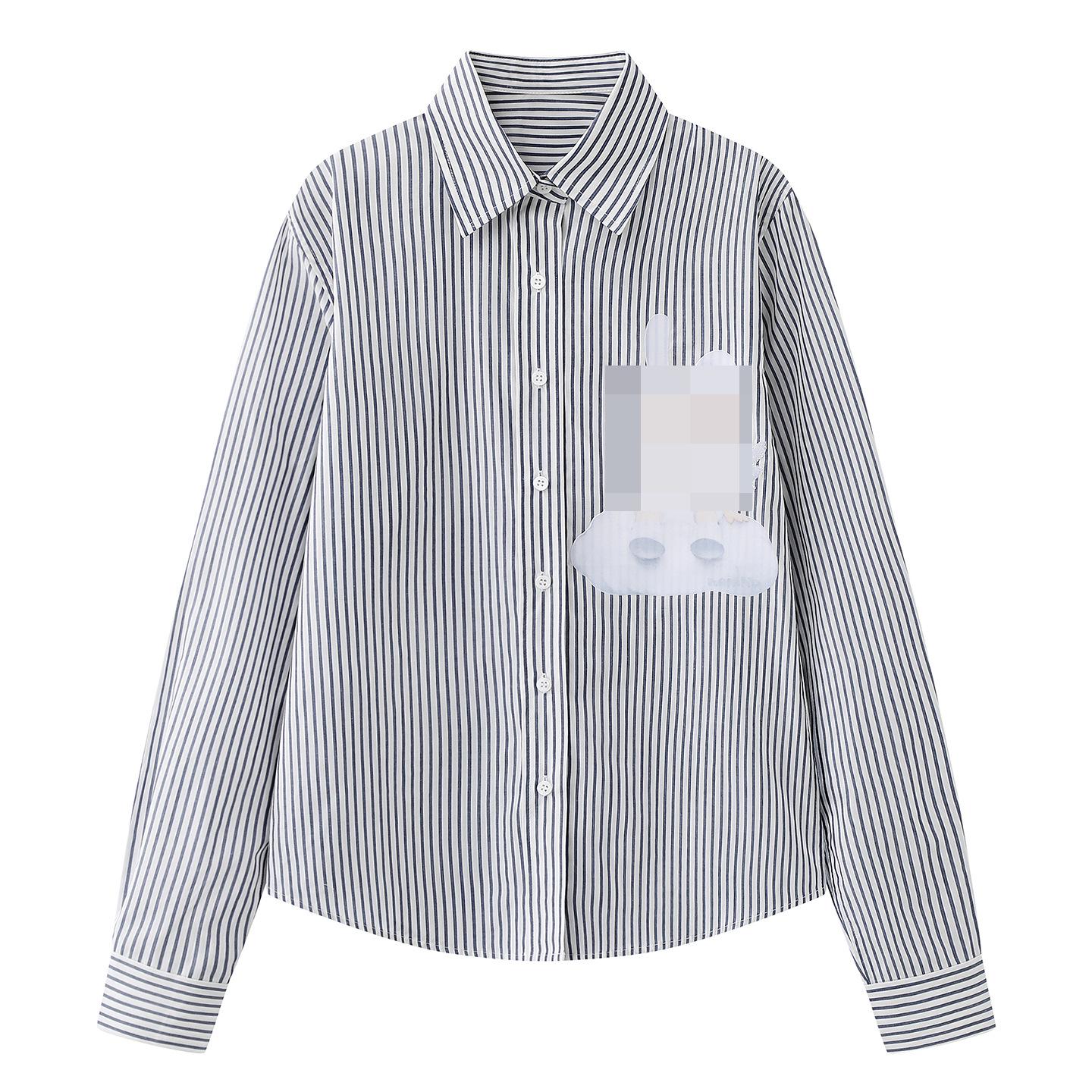 In Stock Spring 2026 Women s Casual Cartoon Print Striped Lapel Shirt, Versatile & Loose, Style 3K1CB09. Small