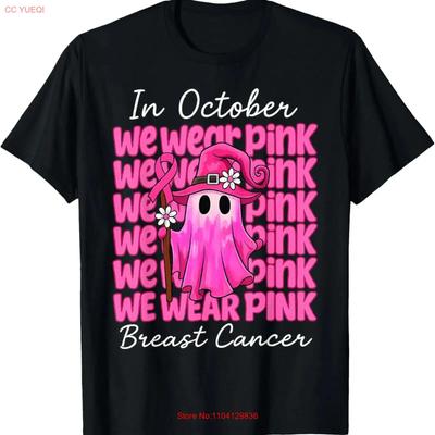 In October We Wear Pink Breast Cancer Halloween T Shirt Vintage Casual Stretched Soft Unisex Stylish Comfortable