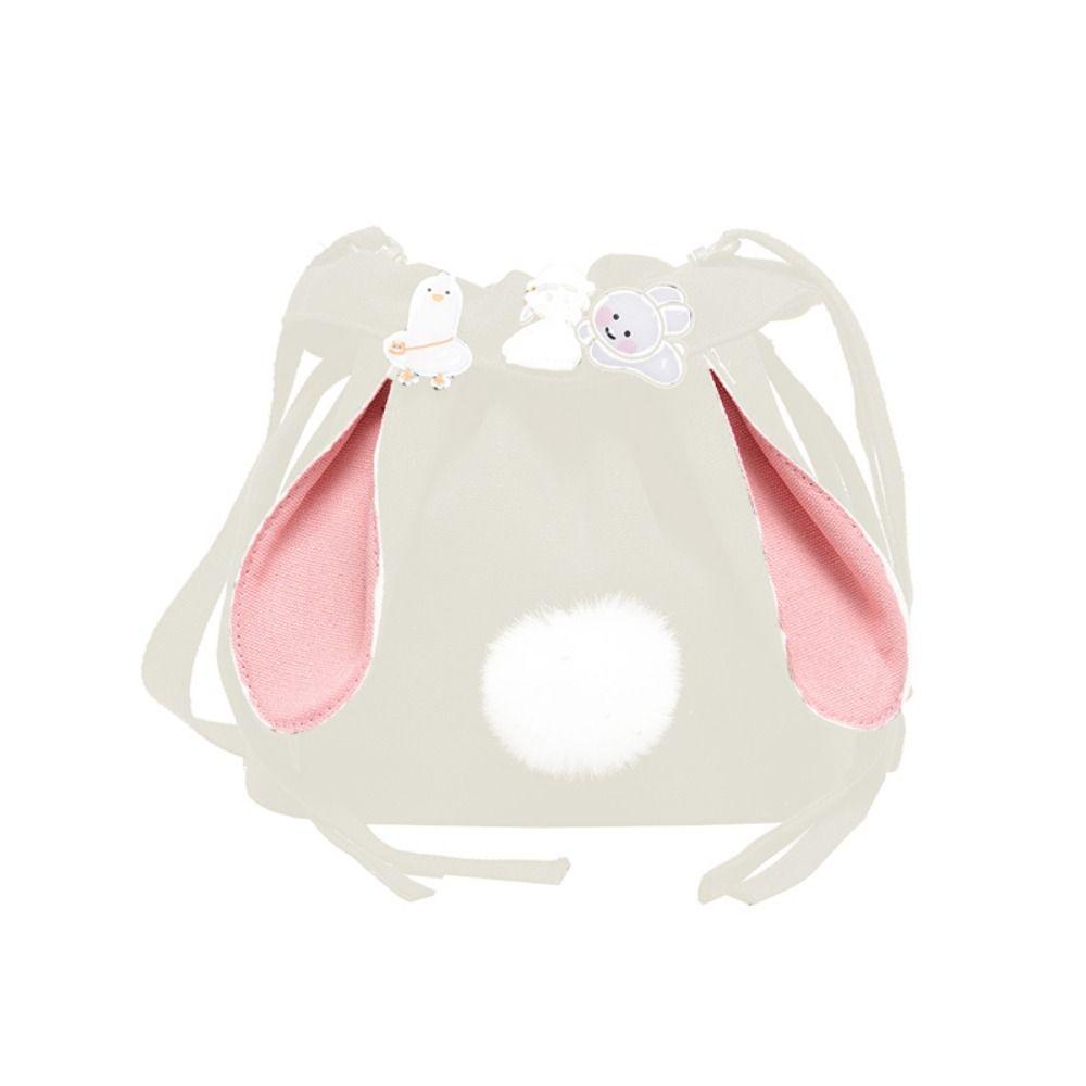 

Casual Canvas Crossbody Bag Drawstring Rabbit Shoulder Messenger Bag Streetwear белый