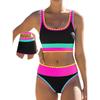 Women Two Piece Tankini Swimsuit Set Scoop Neck Crop Top and High Waist Skirt Swimwear with Trim Design