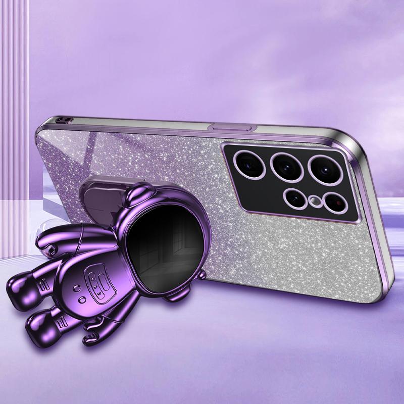 For Samsung Galaxy S22 Ultra 5G Anti-shock PC+TPU Case Astronaut Kickstand Phone Cover