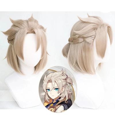 Peluca Cosplay de Alta Calidad de Genshin Impact Albedo Peluca Corta de Lino Trenzado Resistente al Calor Cabello Sintético Pelucas de Anime + Gorro de Peluca