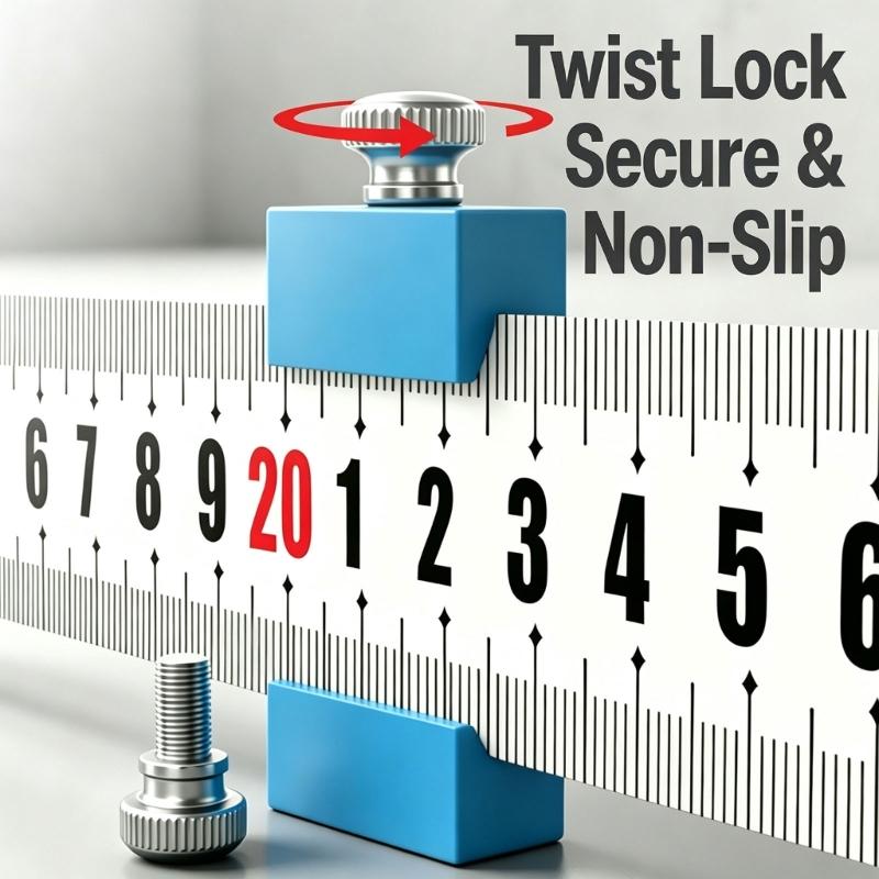Woodworking Ruler Marking Guide with Thumb Lock Block and Steel Ruler for Repeat Line Layout and Furniture Drafting