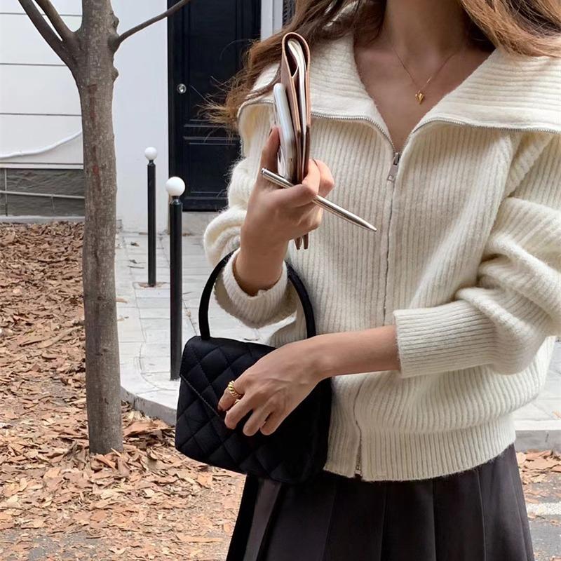 

Осень Зима Элегантный Вязаный Кардиган на Молнии Женский Свитер Длинный Рукав Повседневный Отложной Воротник Топ Однотонный Свободный Офисный Стиль Вязаная Куртка Одежда one size абрикосовый