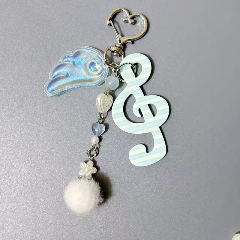 Creative Y2K Harajuku Wave Dot Striped Star Musical Notes Wings Keychain Sweet Cute Bag Pendant Decoration Accessories
