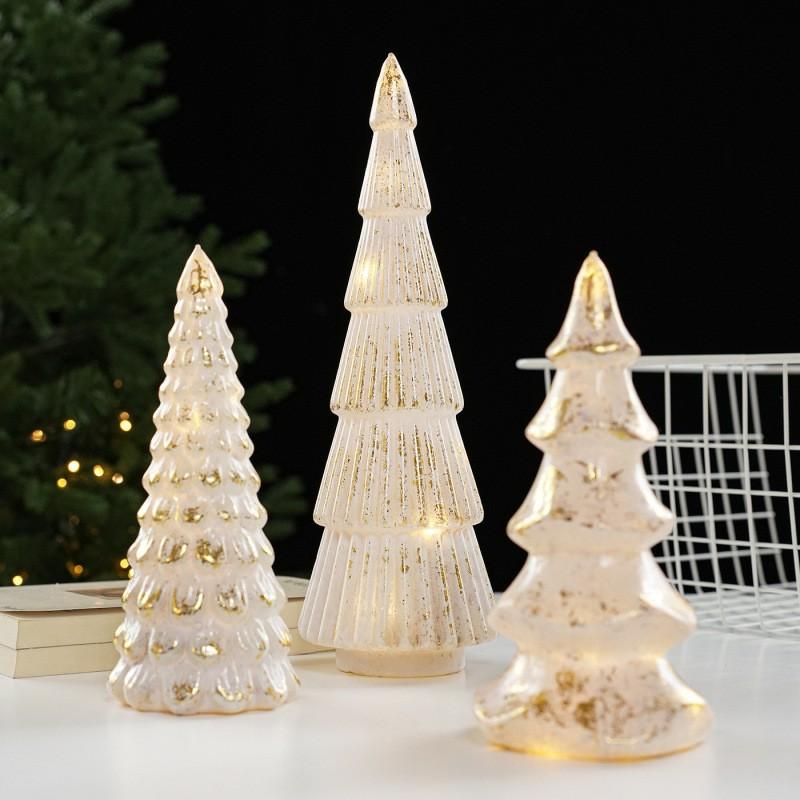 Christmas Glass Tree Table Lamp Vintage Desktop Light With Star Sequins Holiday Decor