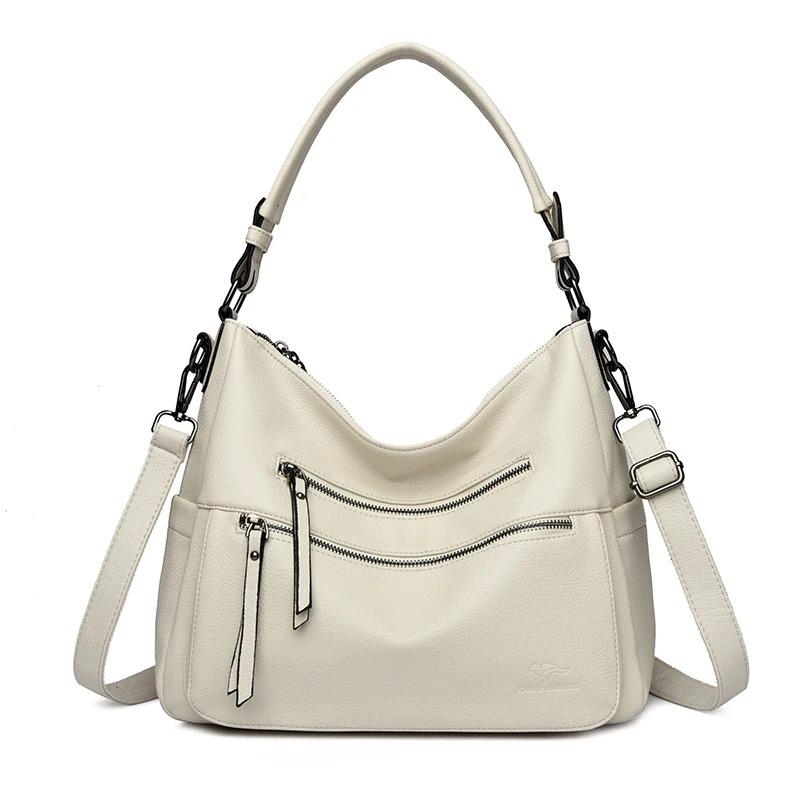 Women Bags Quality Soft Leather Totes Multiple Pockets Casual Shoulder Shopping Bags Fashion Ladies Handbags