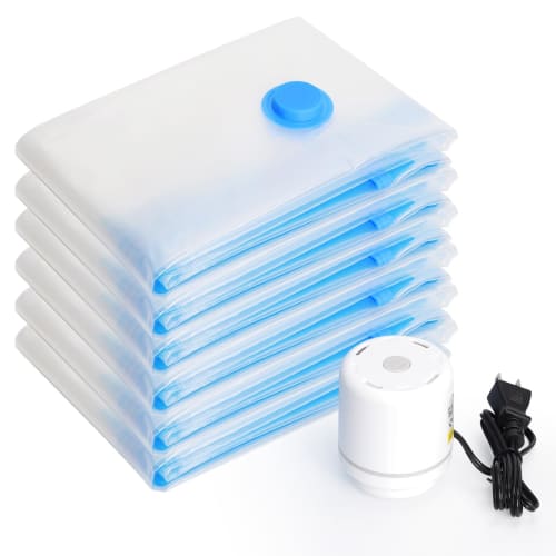 Compression Bags, Vacuum Bags for Clothes and Futons, 6-Pack, Includes Electric Pump, Space-Saving, Dustproof, Moisture-Proof, Insect-Resistant, and M