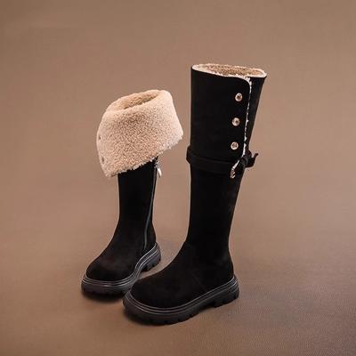 Girls Kids High Top Martin Boots Brown Solid Color Winter