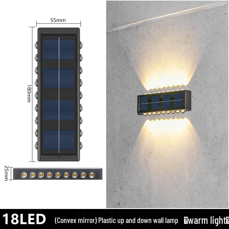 מנורת קיר חיצונית עמידה למים עם ראש כפול סולארי: פנס גן עולה/יורד עם קישוט זוהר