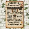 Vintage BBQ Rules Metal Sign (20x30 Cm). Rustic Iron Wall Decor with Humorous Art for Home Bar, Patio, or Restaurant.