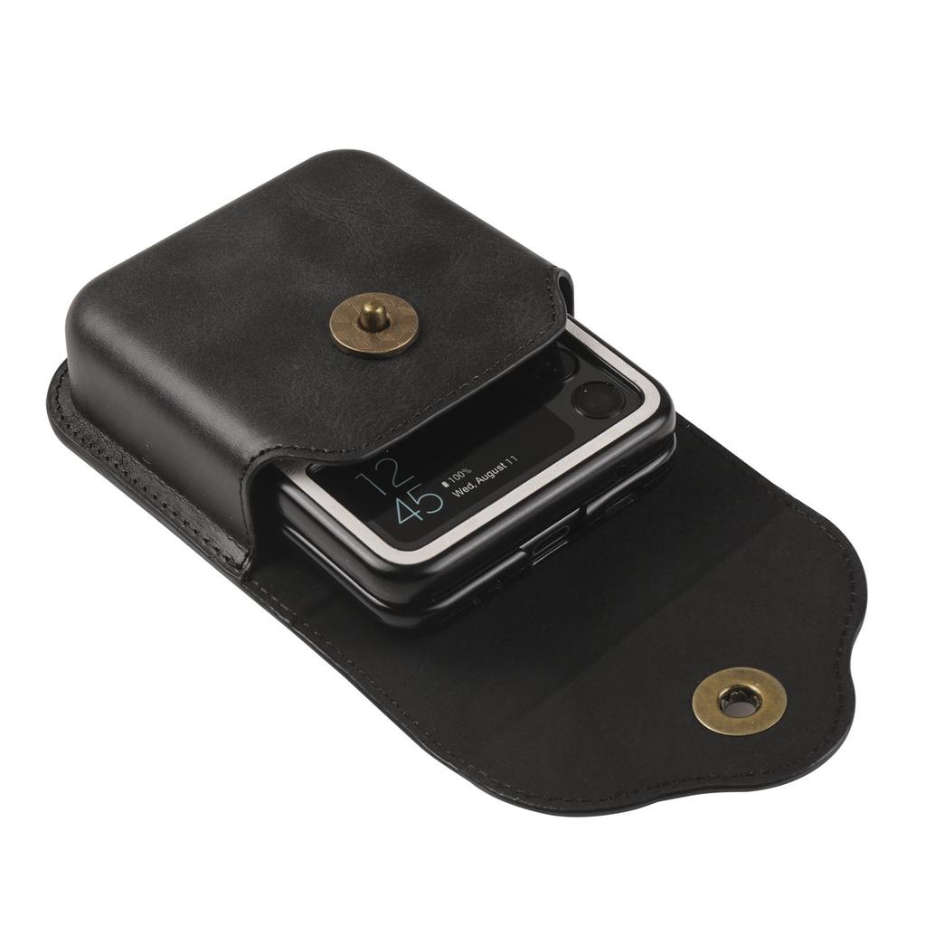 Luxury Leather Belt Clip Phone Case Men Waist Bag Cover For Samsung Z Flip6 Flip5 Moto Razr Oppo Vivo Tecno Honor Galaxy Flip 6 5 4 3 5G Holster Pouch