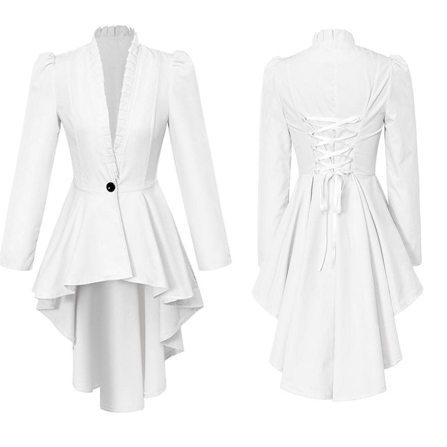 Medieval Victorian Dress Costume Women Tuxedo Tailcoat Gothic Steampunk Trench Hem Halloween Carnival Dress Up Party Outfit Coat