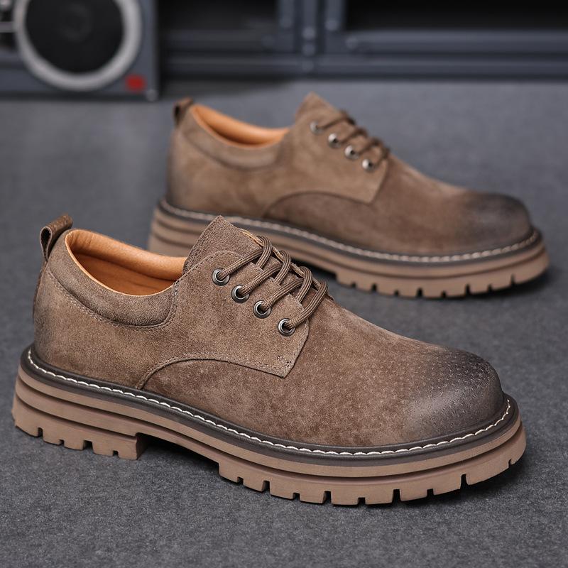Fashion Men's Classic Retro Work Shoes Thick Sole Suede Genuine Leather Mens British Style Lace-up Casual Shoes Men