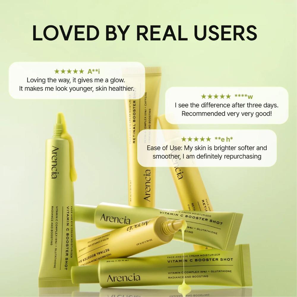 Arencia Vitamin C Booster Shot Face Eye Cream, Antioxidant Skin Brightening Cream for Dullness & Acne Scars