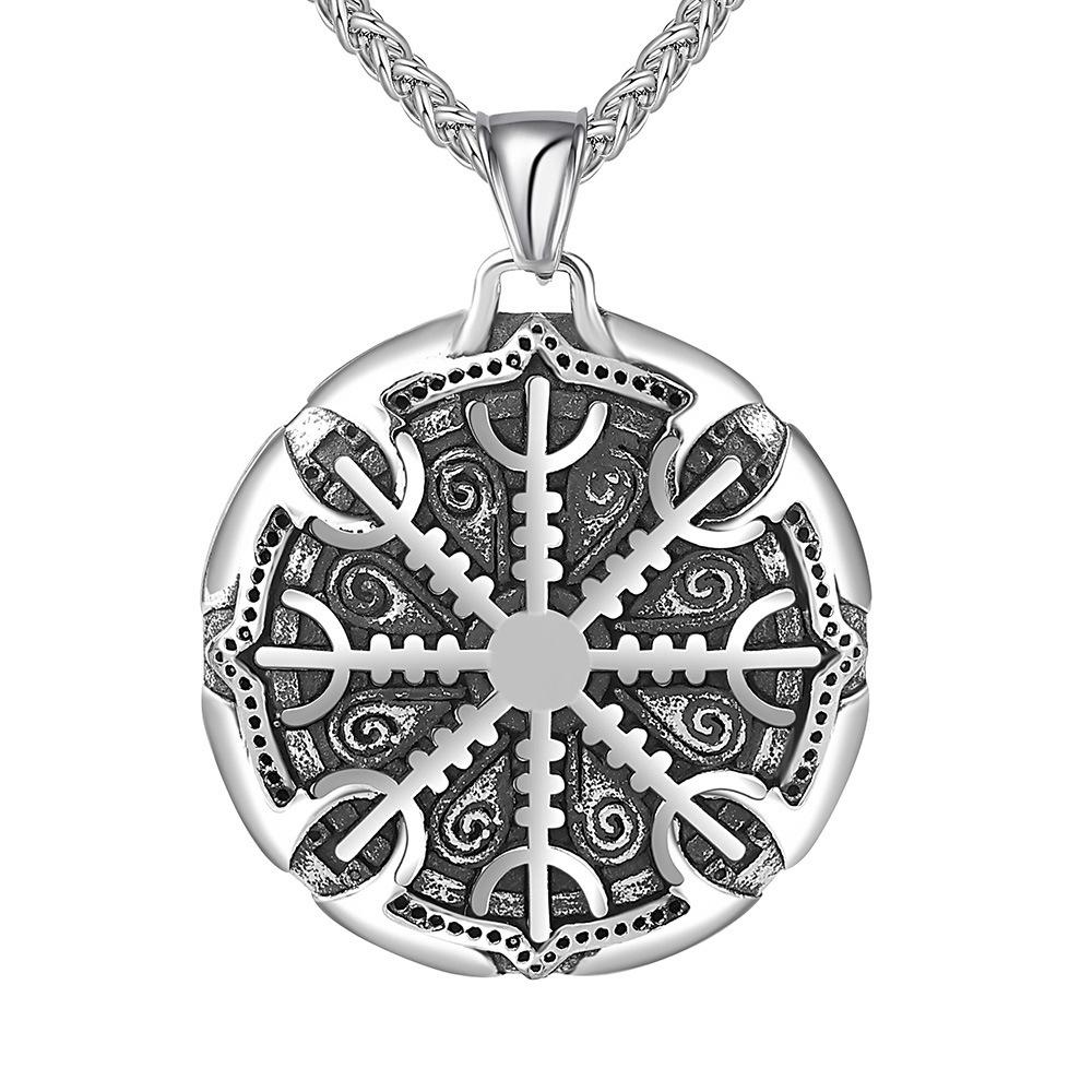 European and American Style Viking Odin Compass Rune Pendant Necklace Stainless Steel Men's and Women's Fashion Titanium Steel Jewelry Pendant