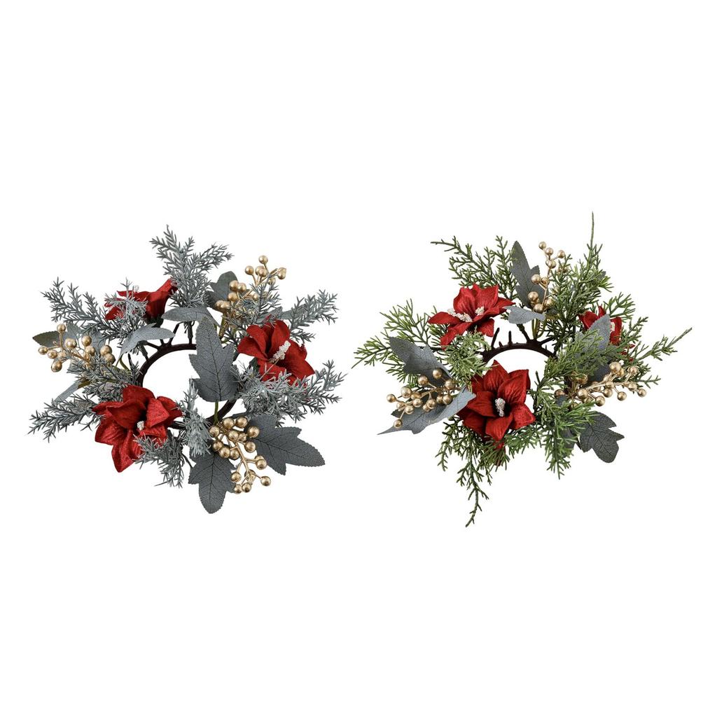 Christmas Candle Ring Wreath Flower Wreath Candle Pillar Holder Candle Wreath Garland for Bar Xmas Tabletop Centerpiece Party