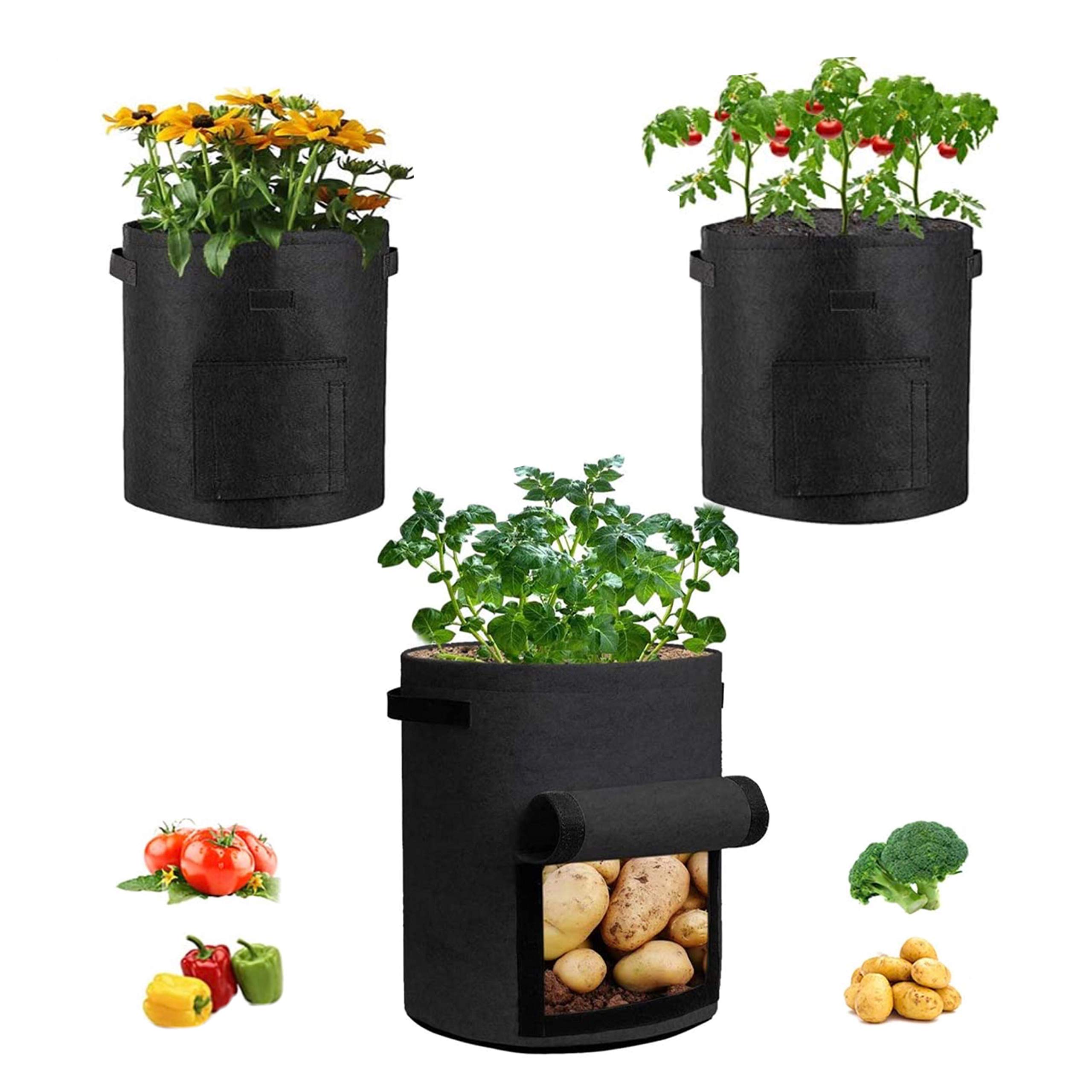

simpleSS 7-галлонный тканевый горшок мешок для посадки овощей войлочный кашпо 3 штуки цветочный горшок тканевый для выращивания растений В35см х Д30см Растения растут здоровыми Войлок чёрный