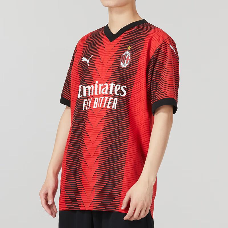 PUMA Letter Logo Print V-Neck Short Sleeve Soccer Jersey Men Tops Red 770382-01
