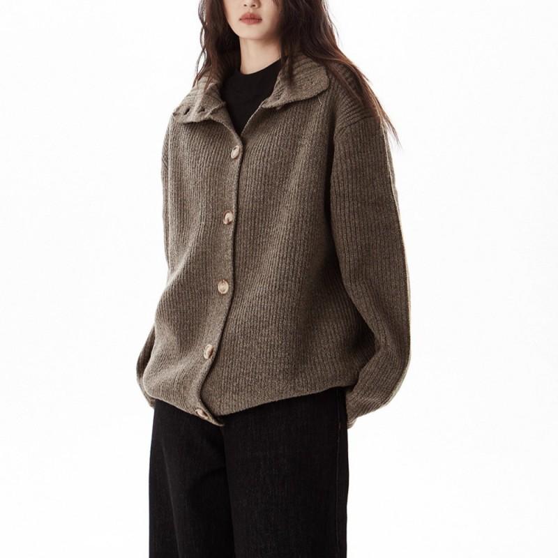 Oversized High Neck Knit Cardigan Women Fall Winter Loose Casual Sweater Coat