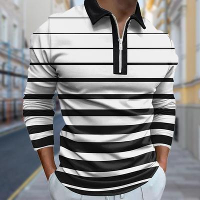 Polo Uomo Manica Lunga Stampa Strisce Colorate Nuova Polo Uomo Manica Lunga Cerniera T-shirt Top