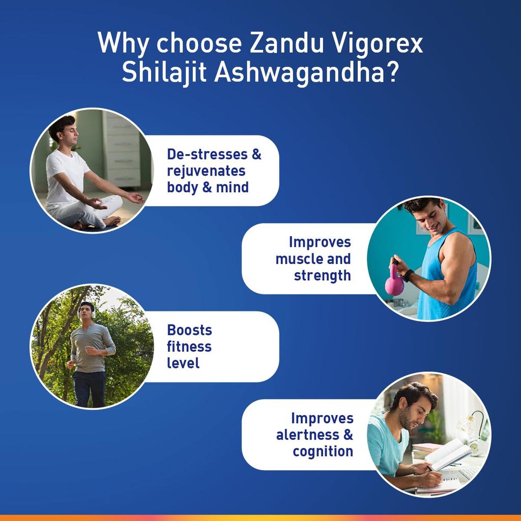 Zandu Vigorex Shilajit Ashwagandha Capsules For Men Vitality Energy Support Daily Wellness Supplement Pack Of 1 60 Capsules