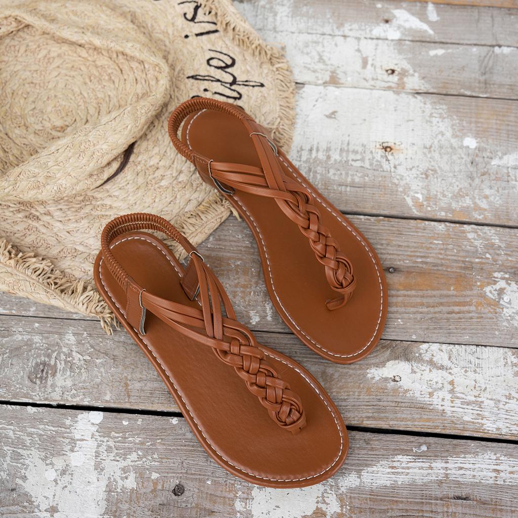 Fashion Black Braided Belt Clip Toe Women's Sandals 2025 Summer New Comfortable Flat Roman Shoes Retro Casual Beach Sandals Shoes Ladies