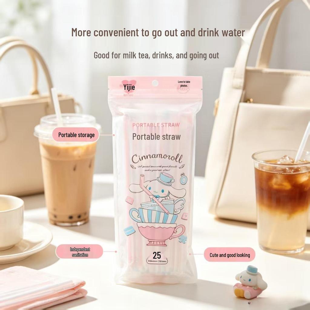 Cinnamoroll Bendable Sanitary Straws: Individually Wrapped for Kids & Pregnant Women - Water, Milk, Juice (25 pcs)