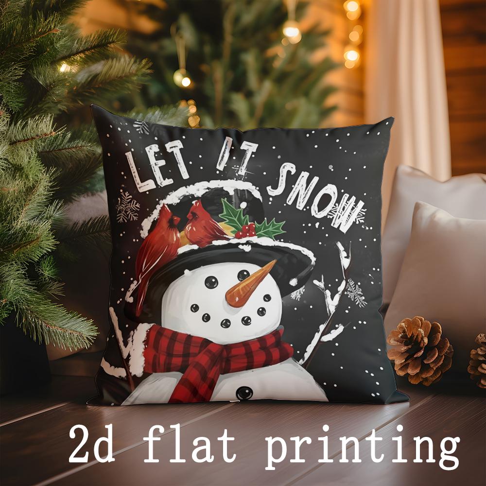 Home Decor Merry Christmas Reindeer Snowman Joy Pillow Covers Pattern Cushion Cover Suitable For Sofa Bedroom Car Pillow Cover
