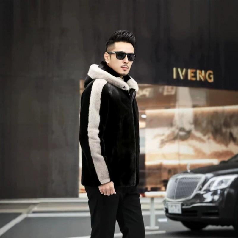 Mens Faux Fur Hooded Coat Slim Fit Warm Winter Jacket Business Casual
