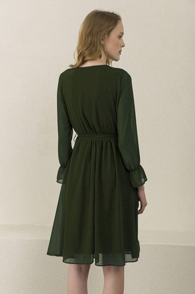 Women's Big Size Dress Red Double Breasted Neck Short Lined Plus Size Chiffon Dress