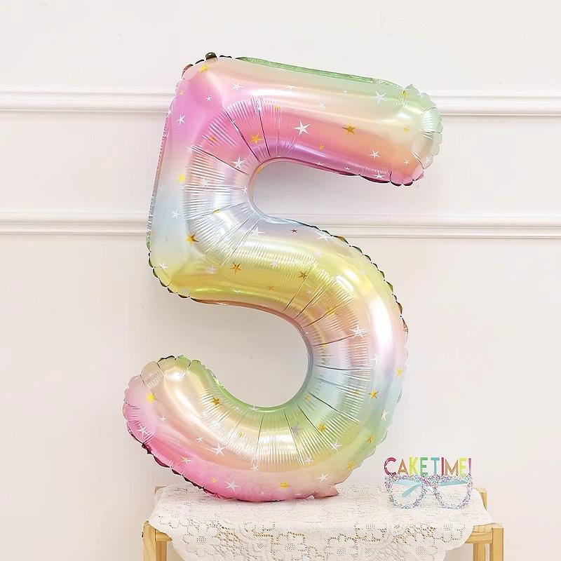 40 Inch Gradual Change Star Birthday Digital Balloon Baby Children'S First Year Party Photo Props Decorations