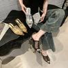 Transparent Silk Gauze Mule Slides Woman Bling Lace Mesh Pointed Toe High Heel Slipper Sandals Ladies Evening Party Pump Shoes