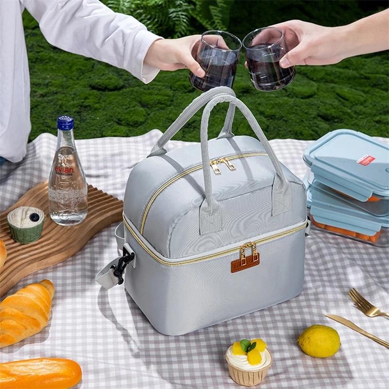 Outdoor Portable Insulated Lunch Bags Thermal Cooler Tote Leakproof Handheld Work Lunch Box Waterproof Pouch Organizer Bag