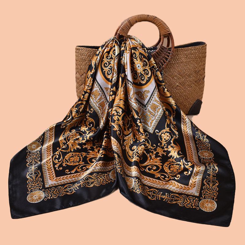 Spring and summer scarves, high-end totem printing versatile decorative scarves, headscarves, silk scarves 91 high-quality satin square scarves