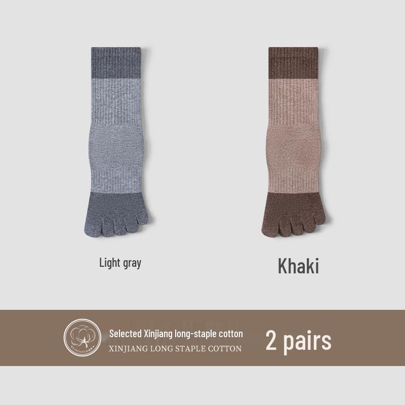 Men's Sports Cotton Five-Toe Socks: Sweat-Absorbent, Anti-Odor, Mid-Calf, Solid Colors, Autumn Collection.