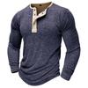 Herren-T-Shirt, einfarbig, langärmelig, Henley-T-Shirt, lässiger Pullover, lockere Oberteile, solide Bluse