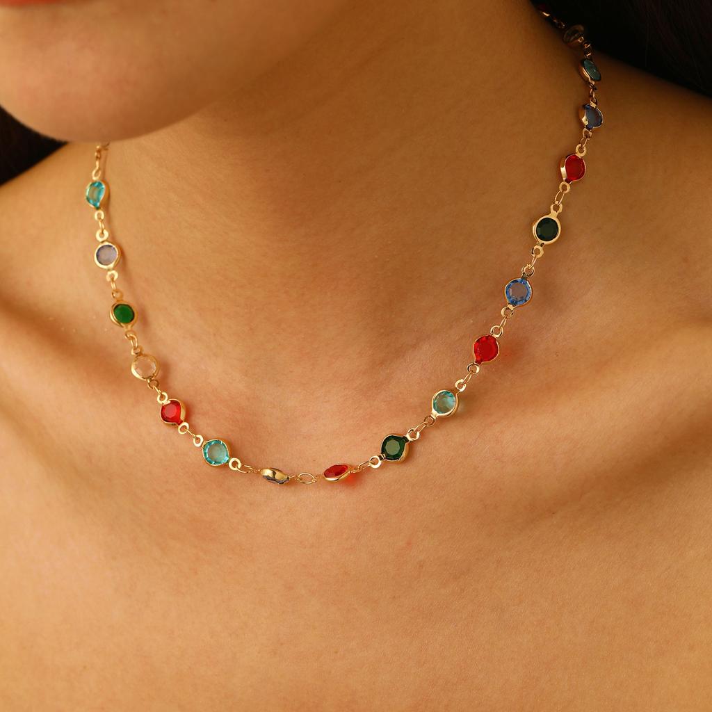 Niche Ethnic Style Necklace Small Fresh Love Glass Diamond Beaded Necklace Ins Holiday Style Summer Sweet Necklace