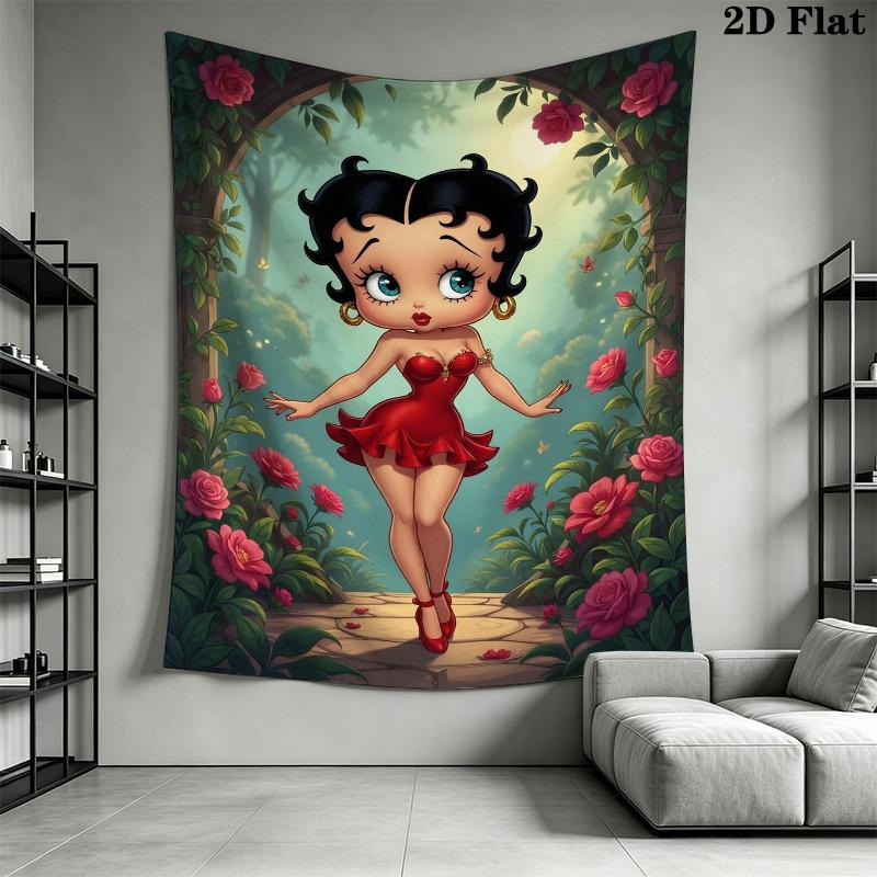 betty boop Wall Tapestry Aesthetic Wall Hanging Printed Fabric Blanket Decorative Tapestries for Bedroom Living Room Home Decor