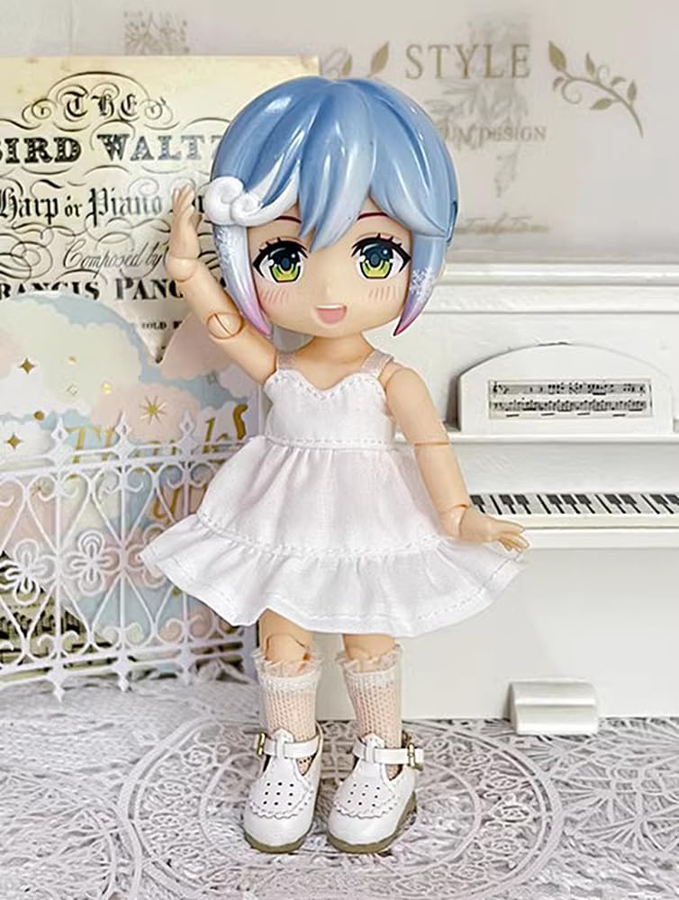 Obitsu 11 OB11 Size Outfit for Obitsu Doll 11cm Dress with Suspender Cute and 5 Colors Body, One-Piece Skirt, Simple, (White)